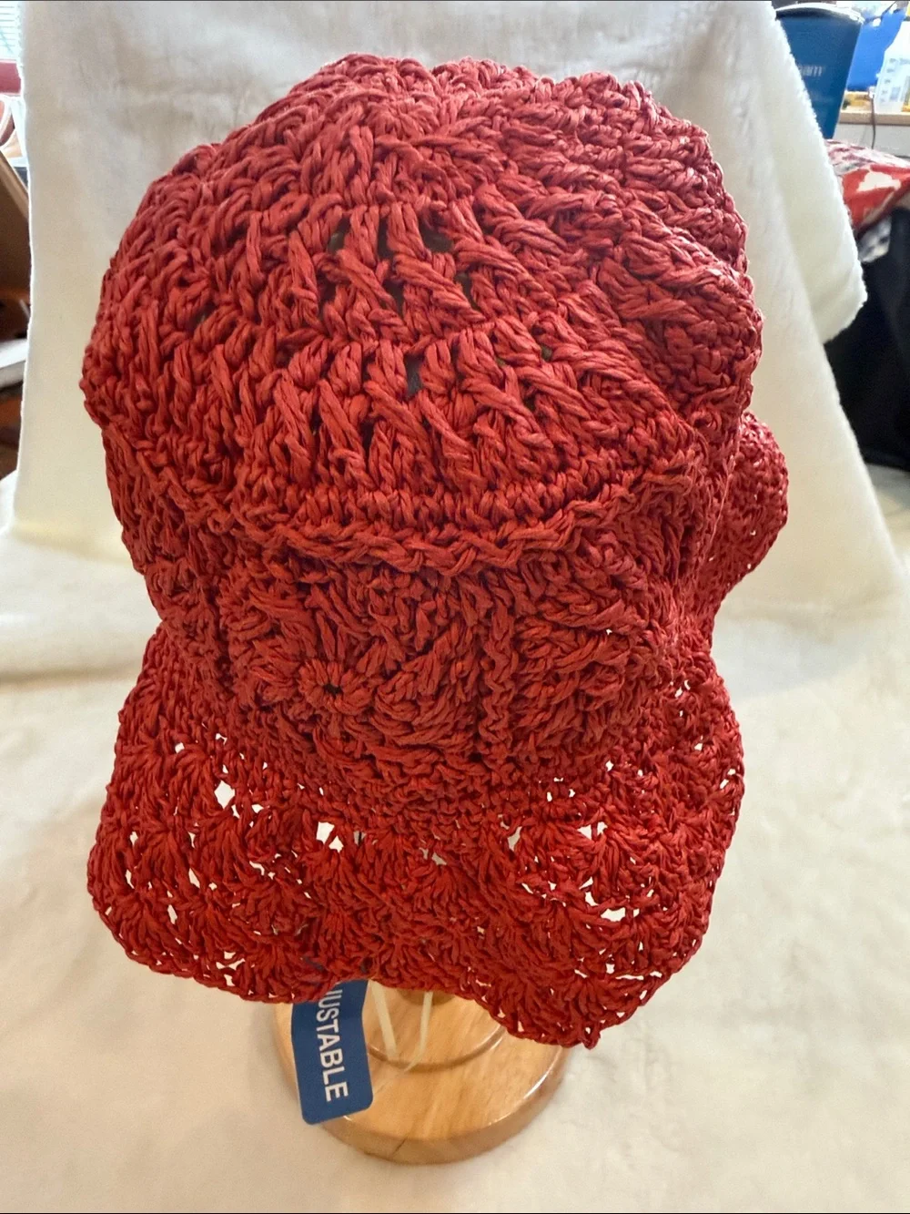 NWT San Diego Hat Company Hobo Crochet Raffia Sun Hat Red Boho Beach